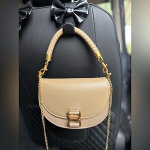 Inspired Beige Saddle Shoulder Bag with Gold Hardware